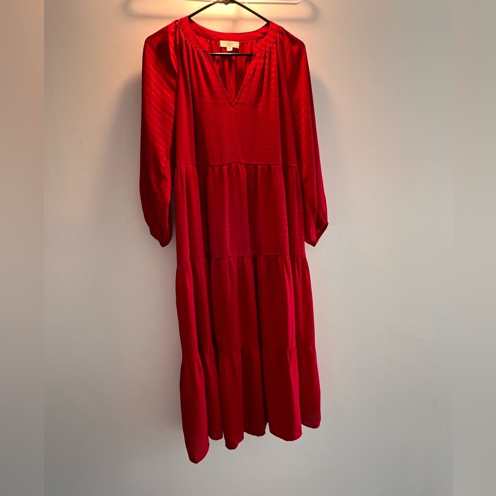 Entro Vibrant Red Long Sleeve Dress